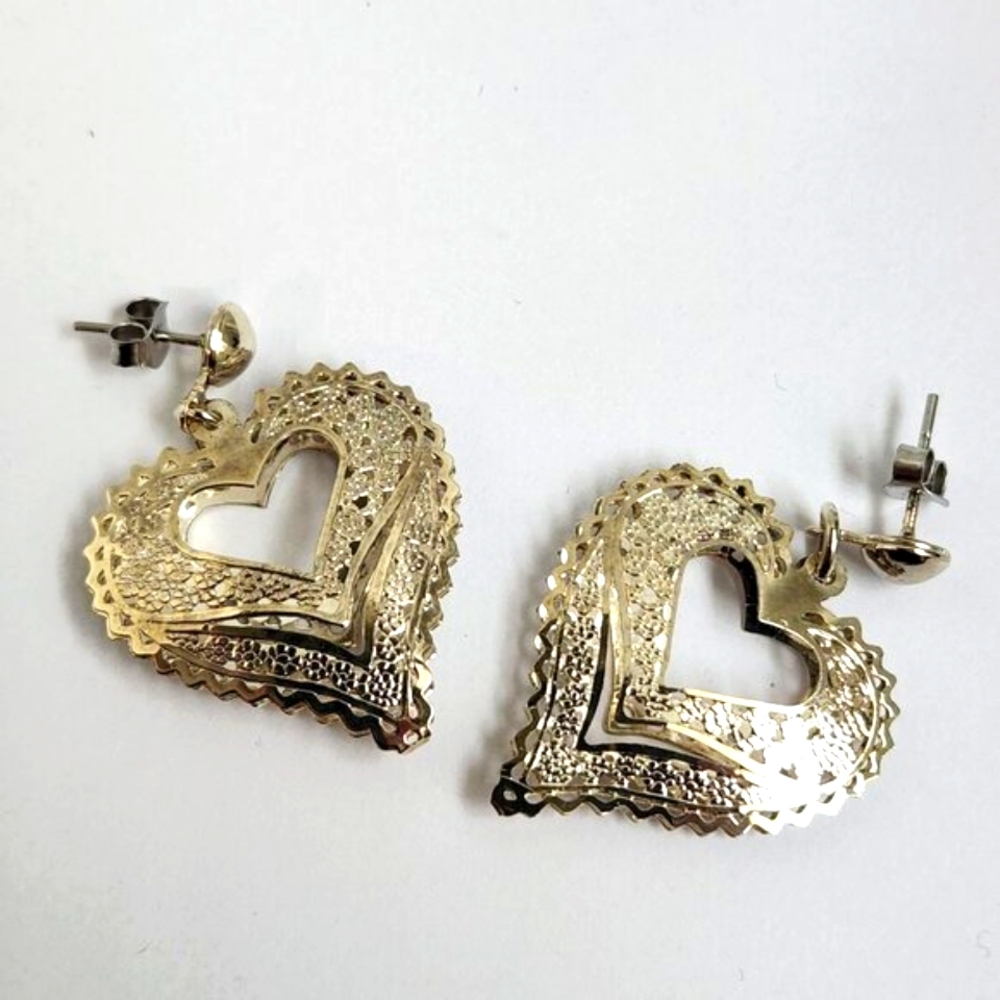 VTG NIB 3.48g 925 Retro "Puffed" Thin Silver Filigree Open Drop Stud Earrings - Picture 7 of 15